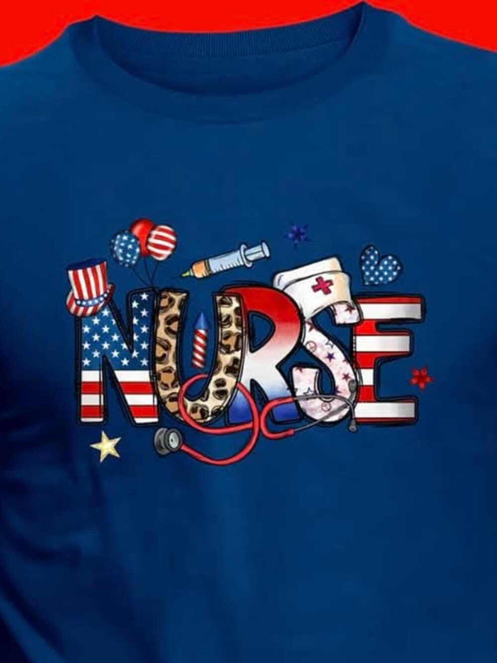 Nurse USA Flag Graphic Print Crew Neck Short Sleeve Unisex T-Shirt